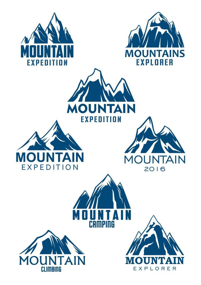 berg vector pictogrammen voor beklimming of wandelen sport