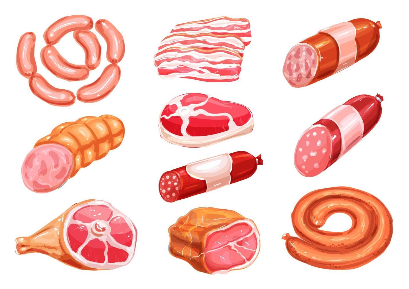 vlees Product waterverf tekening reeks met worst vector