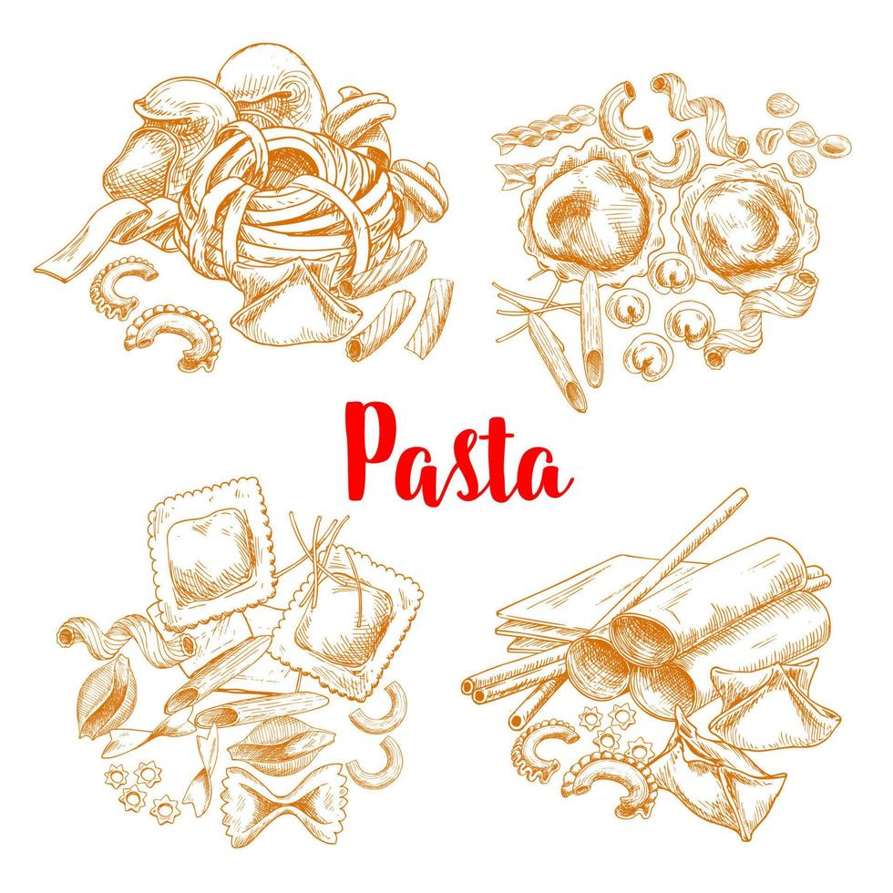 pasta of Italiaans macaroni vector schetsen poster