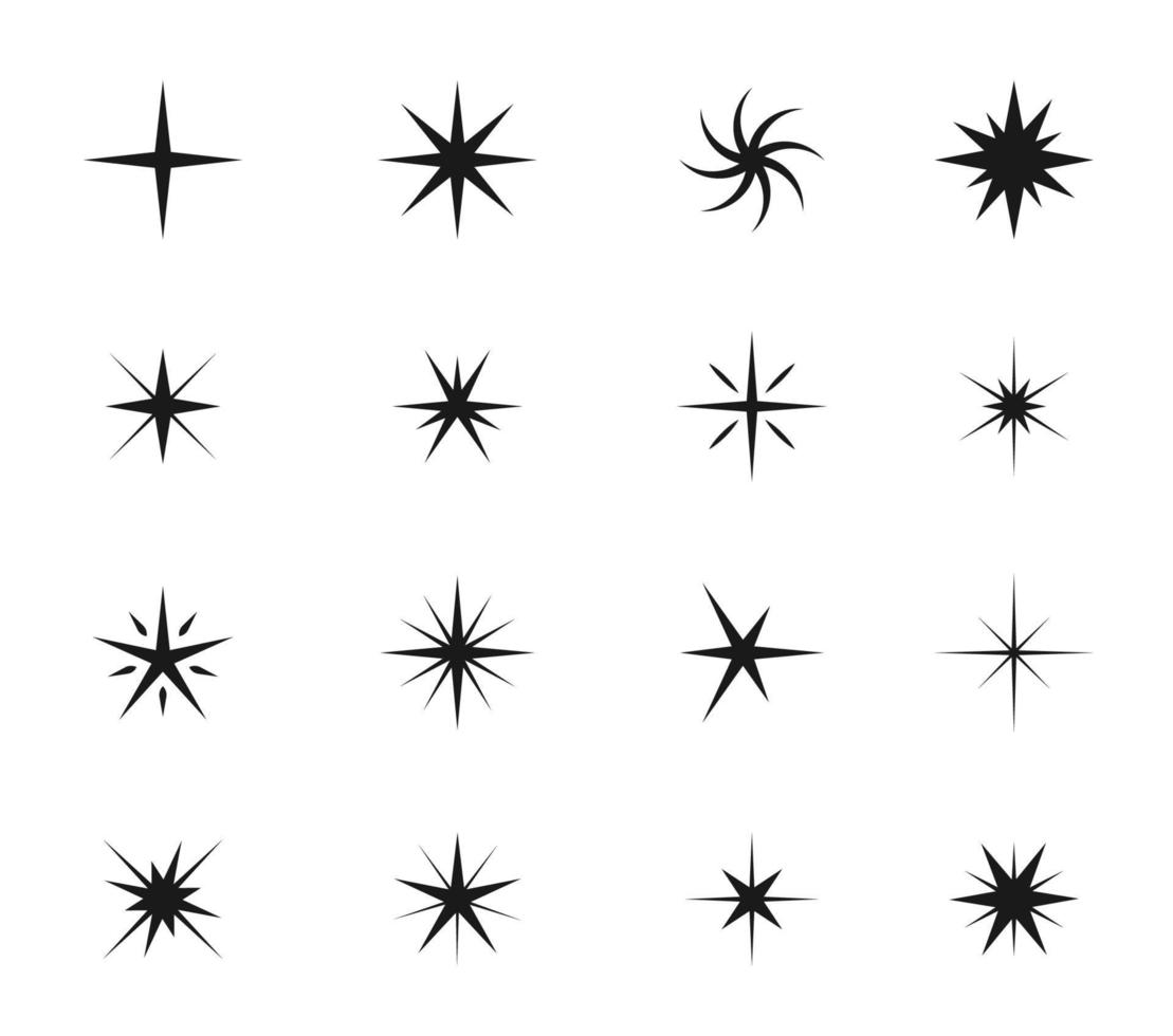 ster twinkelen pictogrammen, fonkeling schijnen en licht vonken vector