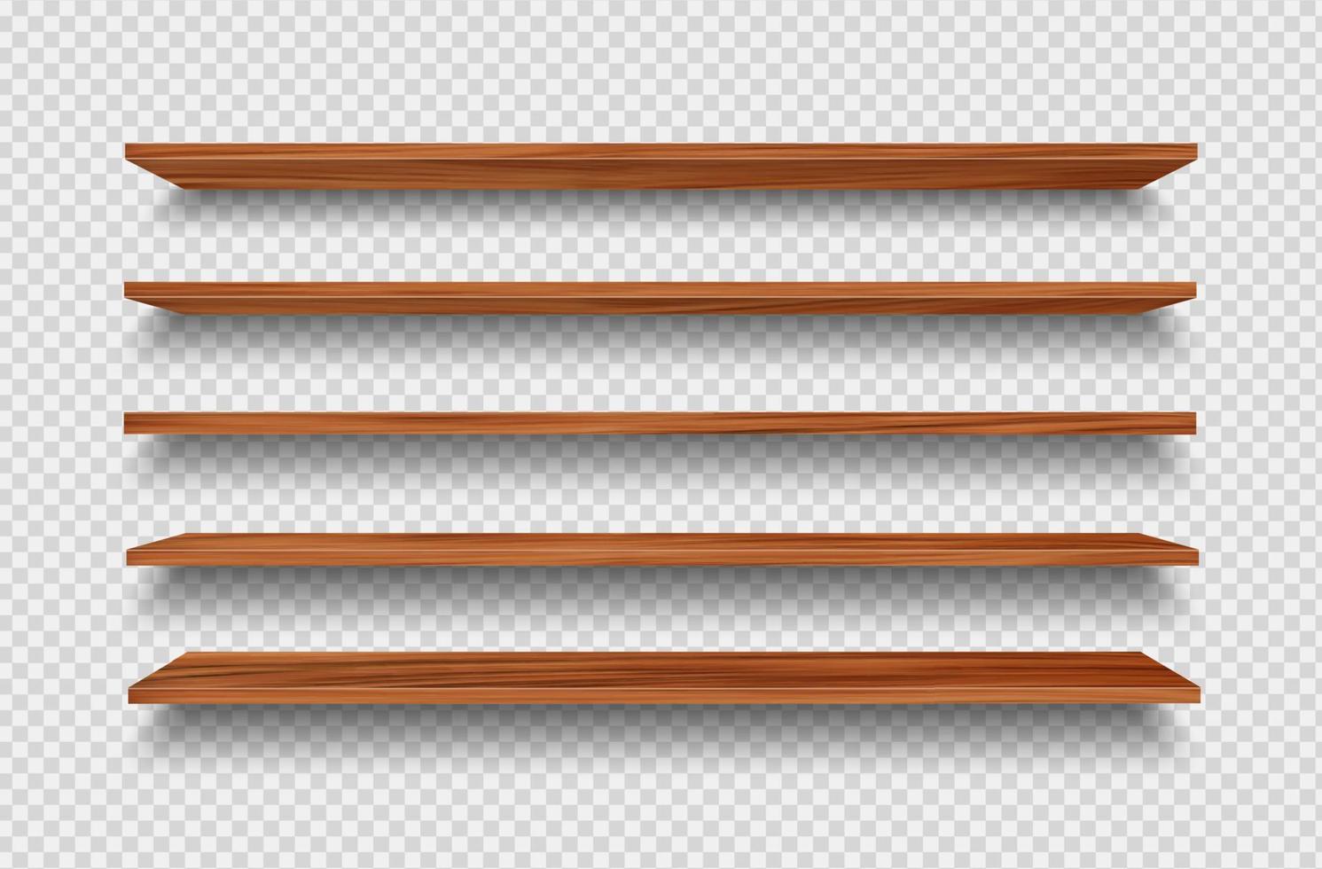 lang houten op te slaan plank, realistisch 3d schappen muur vector