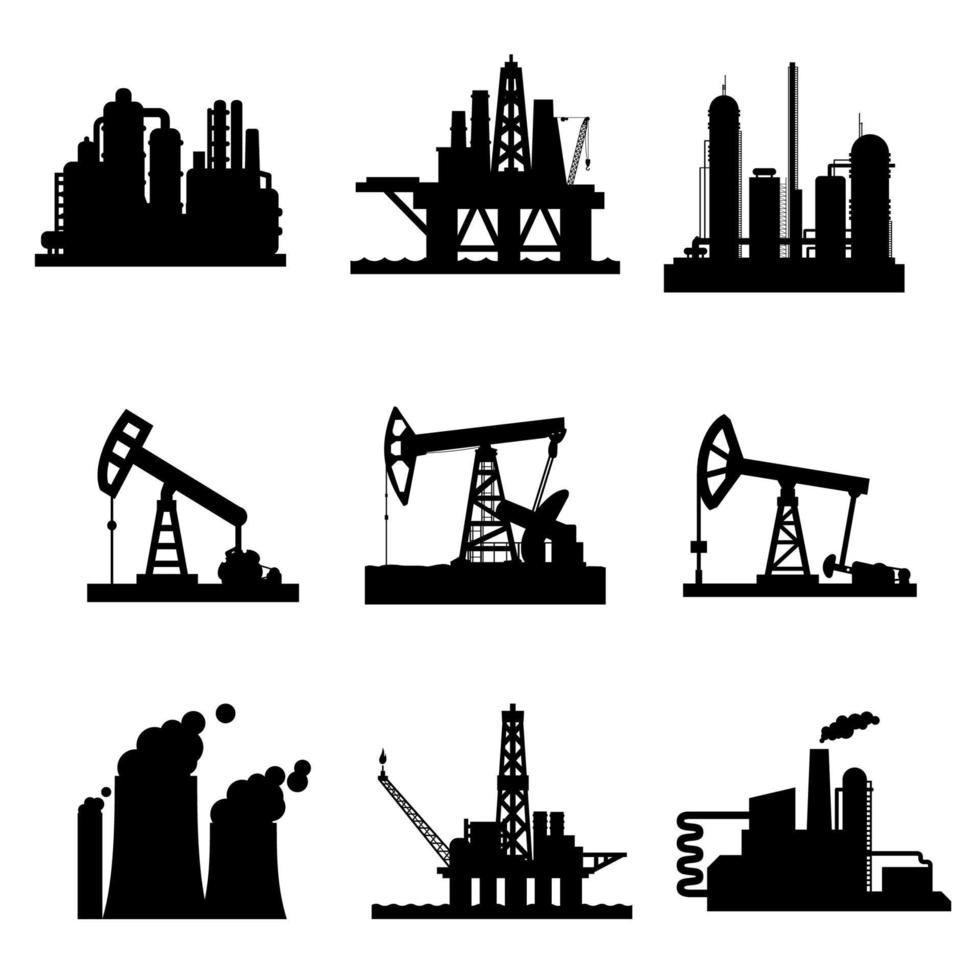 vector pictogrammen van olie boortorens en gas- mijnbouw planten