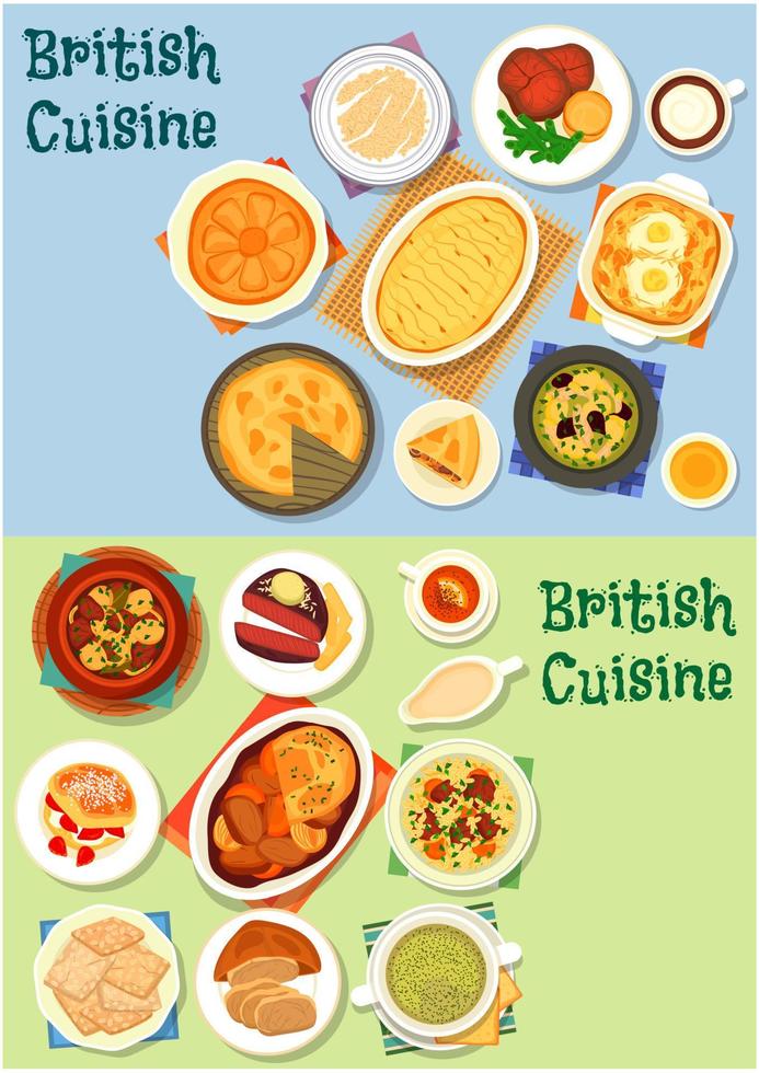 Brits keuken traditioneel vlees gerechten icoon reeks vector