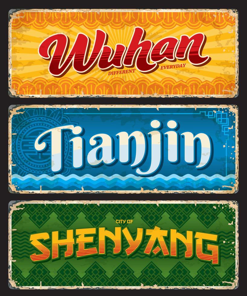 wuhan, tianjin, shenyang China stad reizen bord vector