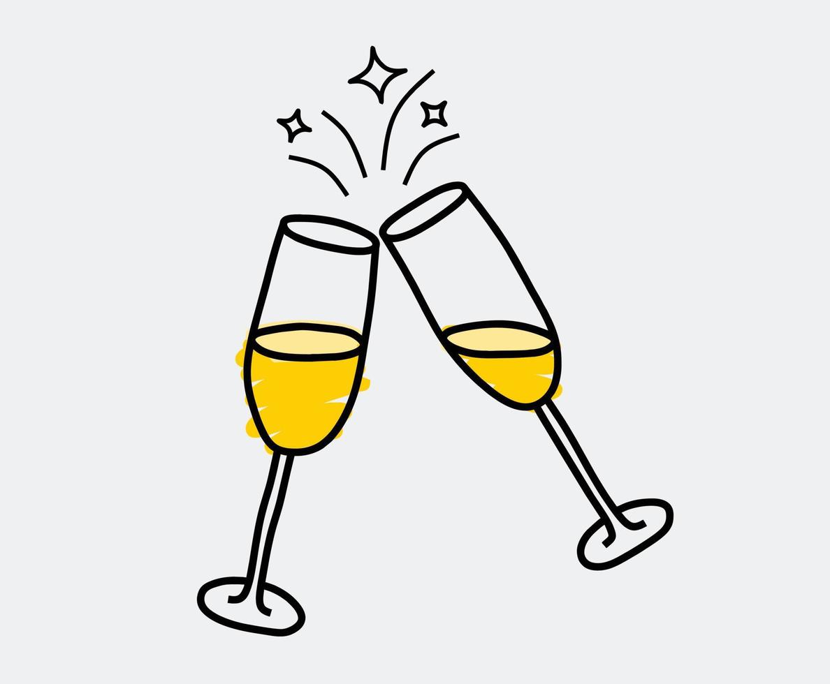 hand- getrokken paar- van Champagne bril voor verjaardag feest. vector illustratie