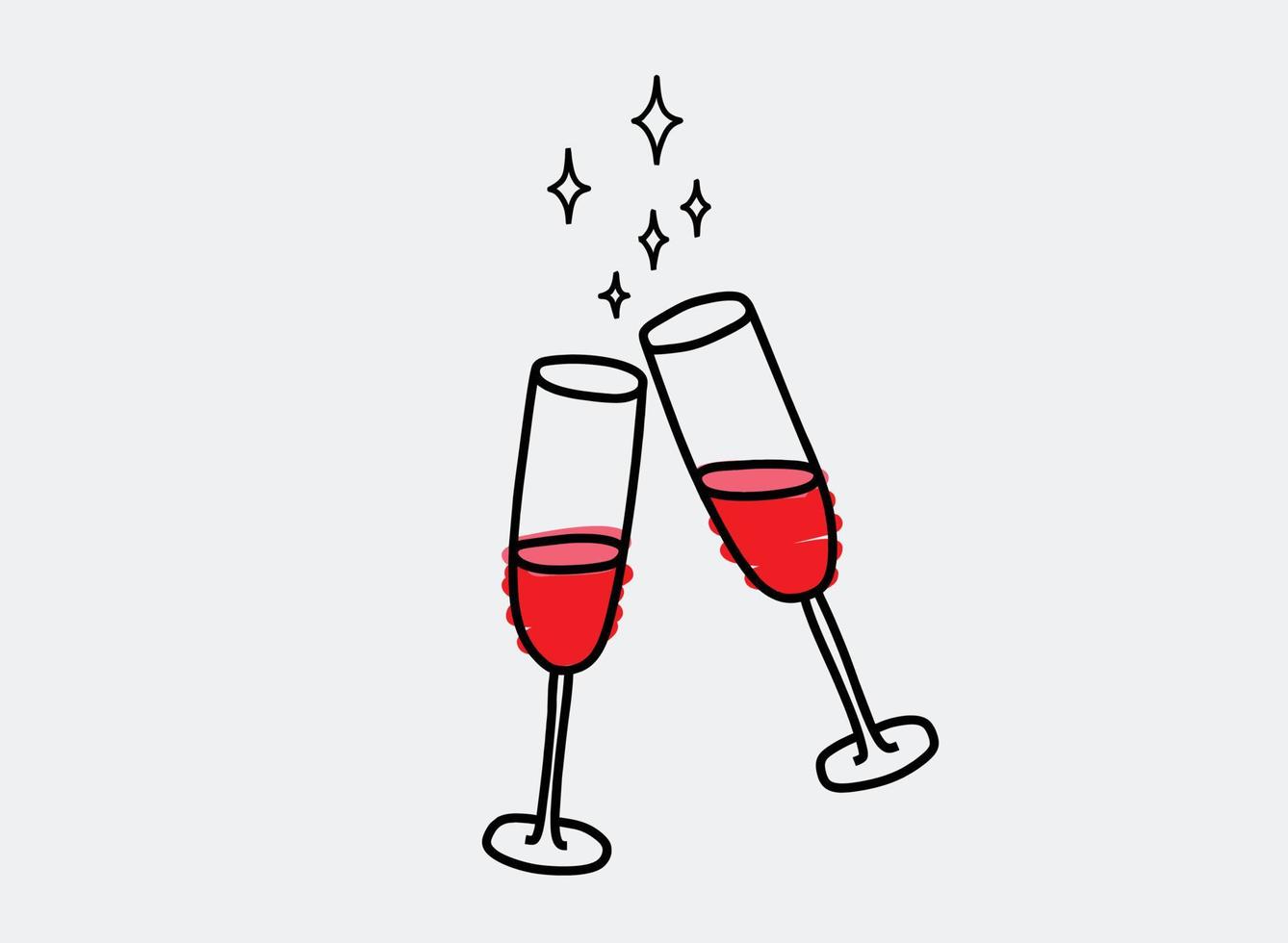 hand- getrokken paar- van Champagne bril voor verjaardag feest. vector illustratie