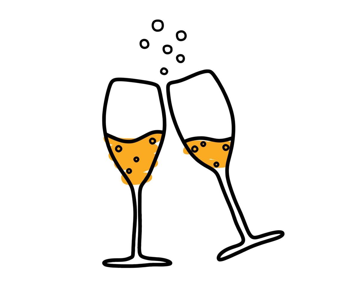 hand- getrokken paar- van Champagne bril voor verjaardag feest. vector illustratie