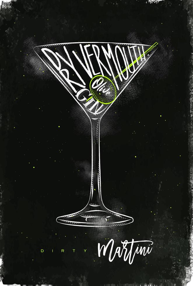 vuile martini cocktail krijt kleur poster vector