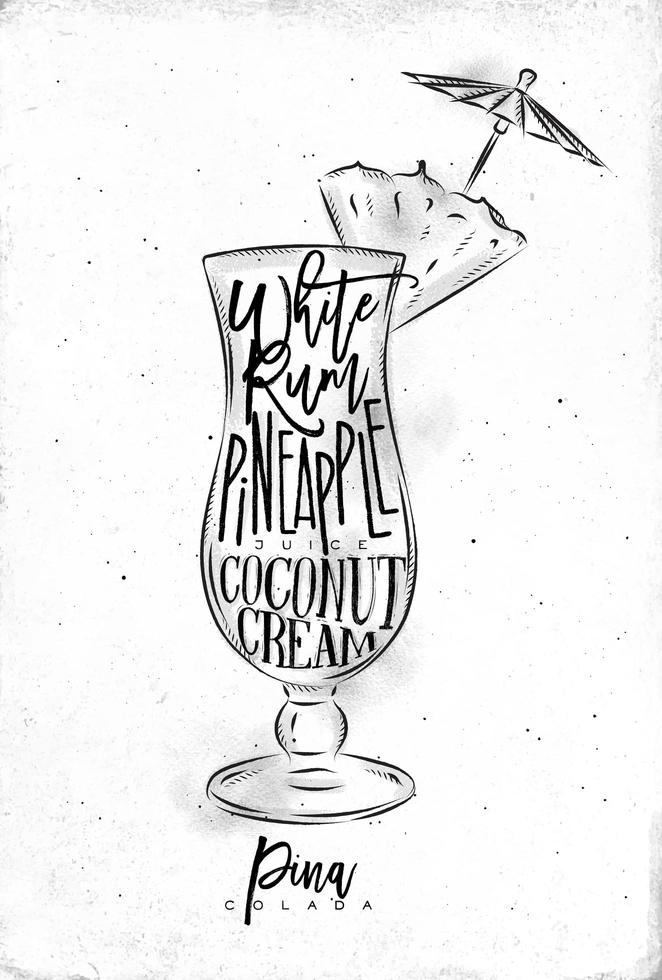 pina colada cocktail poster vector