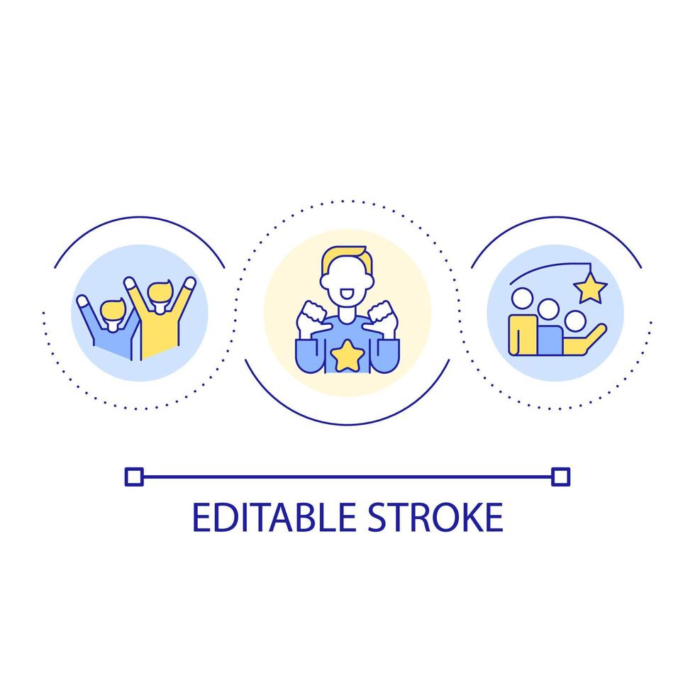 populair persoon lus concept icoon. ventilator club en publiek. leiderschap. sociaal media influencer abstract idee dun lijn illustratie. geïsoleerd schets tekening. bewerkbare hartinfarct. vector