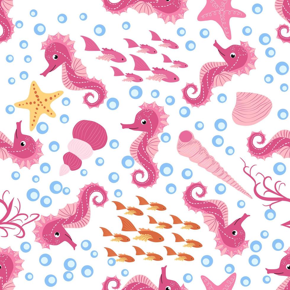 zeepaardje en zeester naadloos patroon. zee leven zomer achtergrond. schattig zee leven. ontwerp voor kleding stof en decor vector