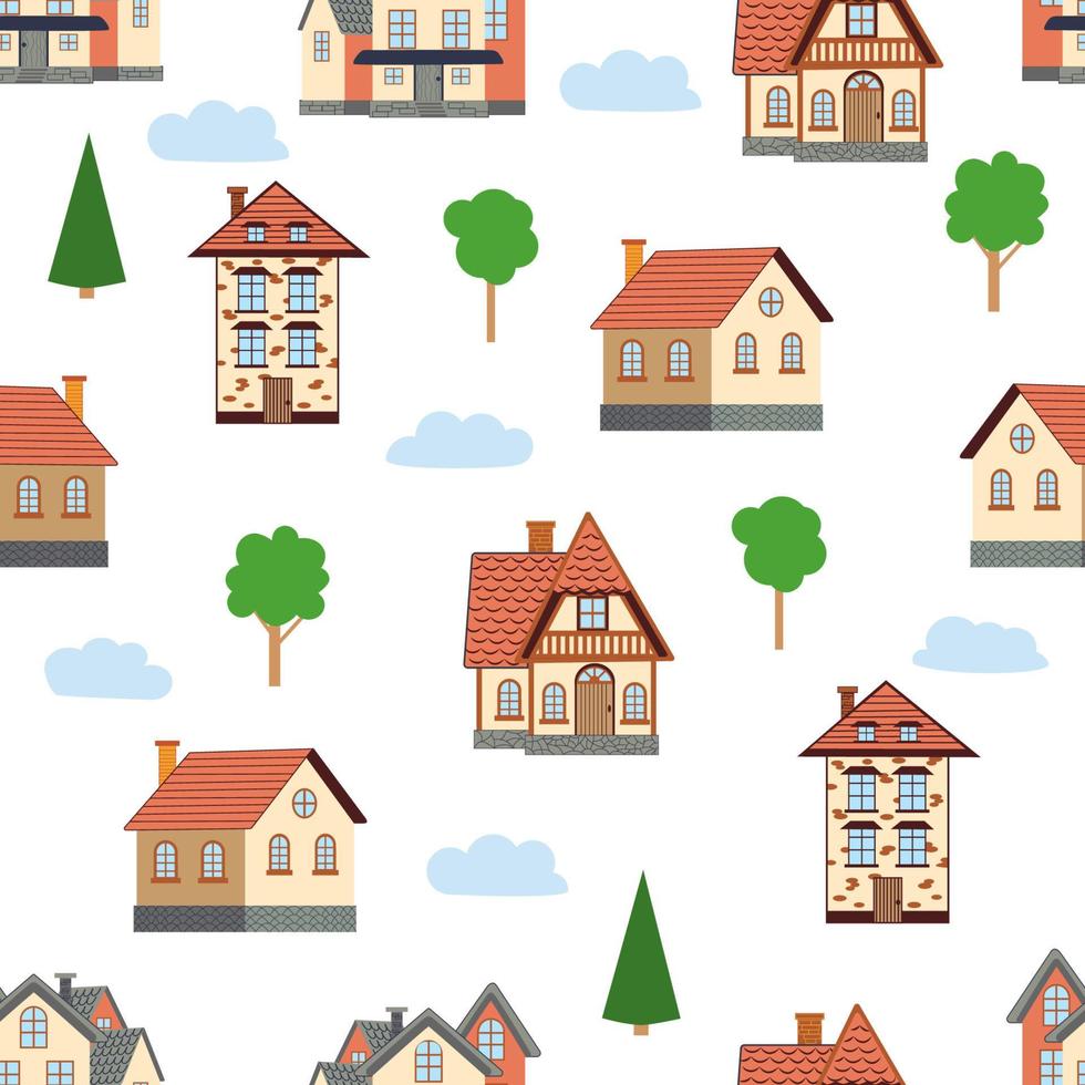 naadloos patroon van verschillend kleurrijk huizen. vector