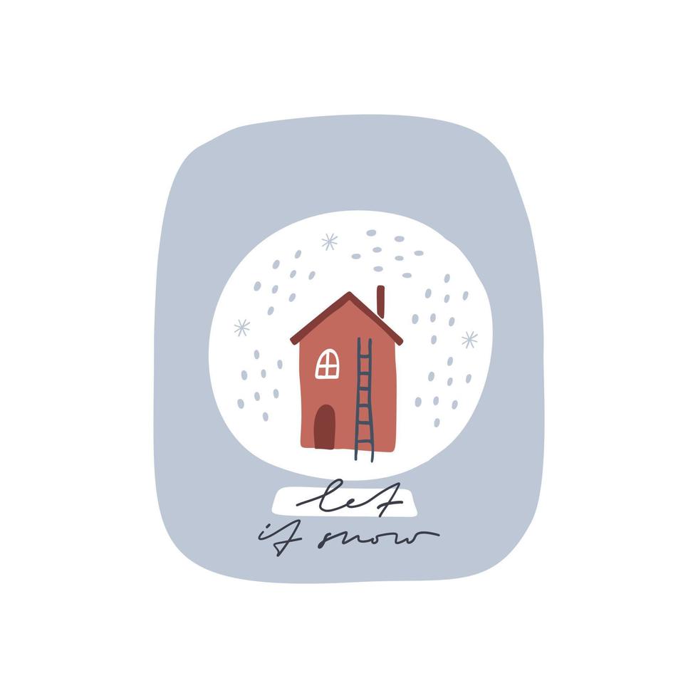 laat het sneeuw. Kerstmis kaart. hand- getrokken illustratie in tekenfilm stijl. schattig concept voor Kerstmis. illustratie voor de ontwerp ansichtkaart, textiel, kleding, decor vector