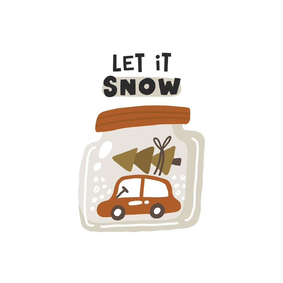 laat het sneeuw. Kerstmis kaart. hand- getrokken illustratie in tekenfilm stijl. schattig concept voor Kerstmis. illustratie voor de ontwerp ansichtkaart, textiel, kleding, decor vector