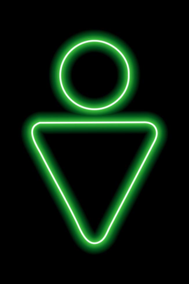 een gemakkelijk gestileerde symbool van een Mens. mannetje teken. groen neon schets Aan een zwart achtergrond. teken Mannen toilet vector