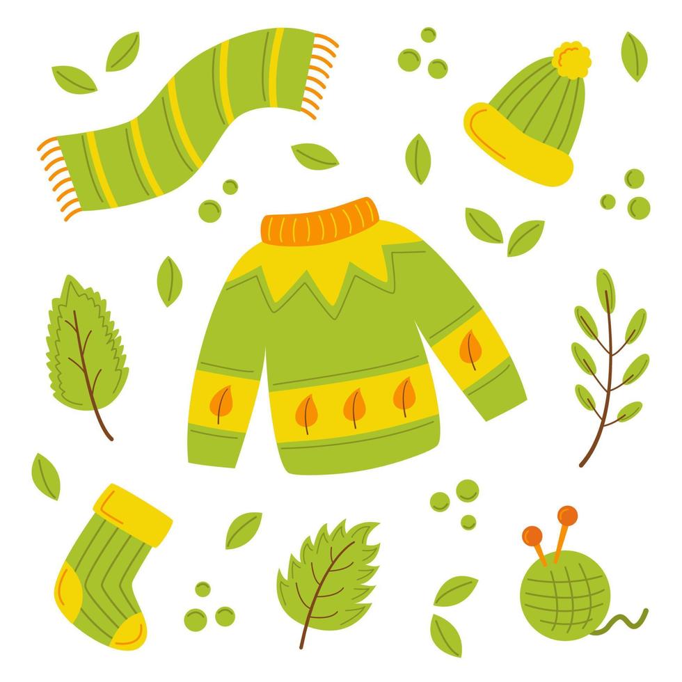 groen warm kleren voor herfst. vector illustratie.