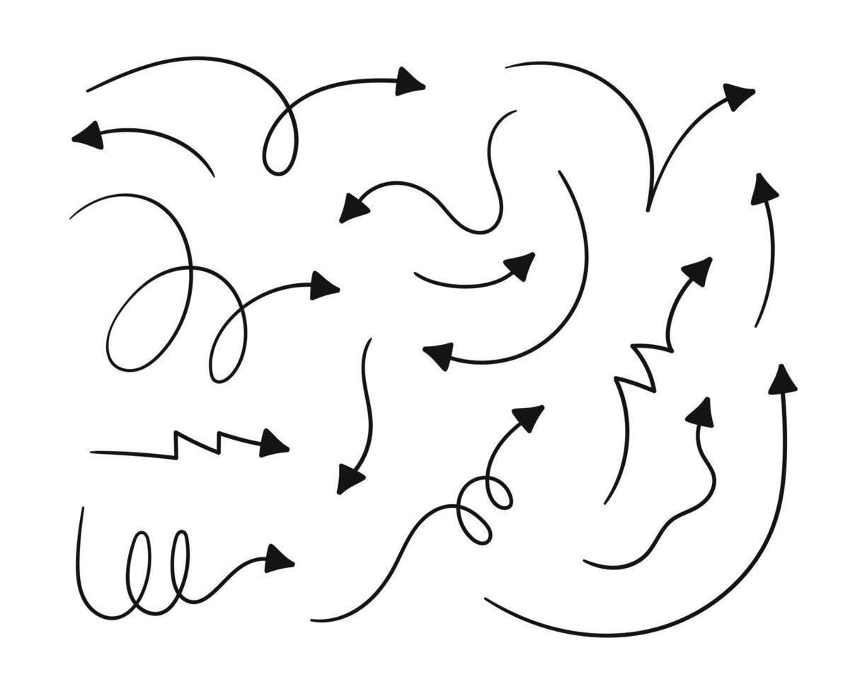 hand- getrokken directioneel pijlen verzameling. vector illustratie geïsoleerd Aan wit achtergrond