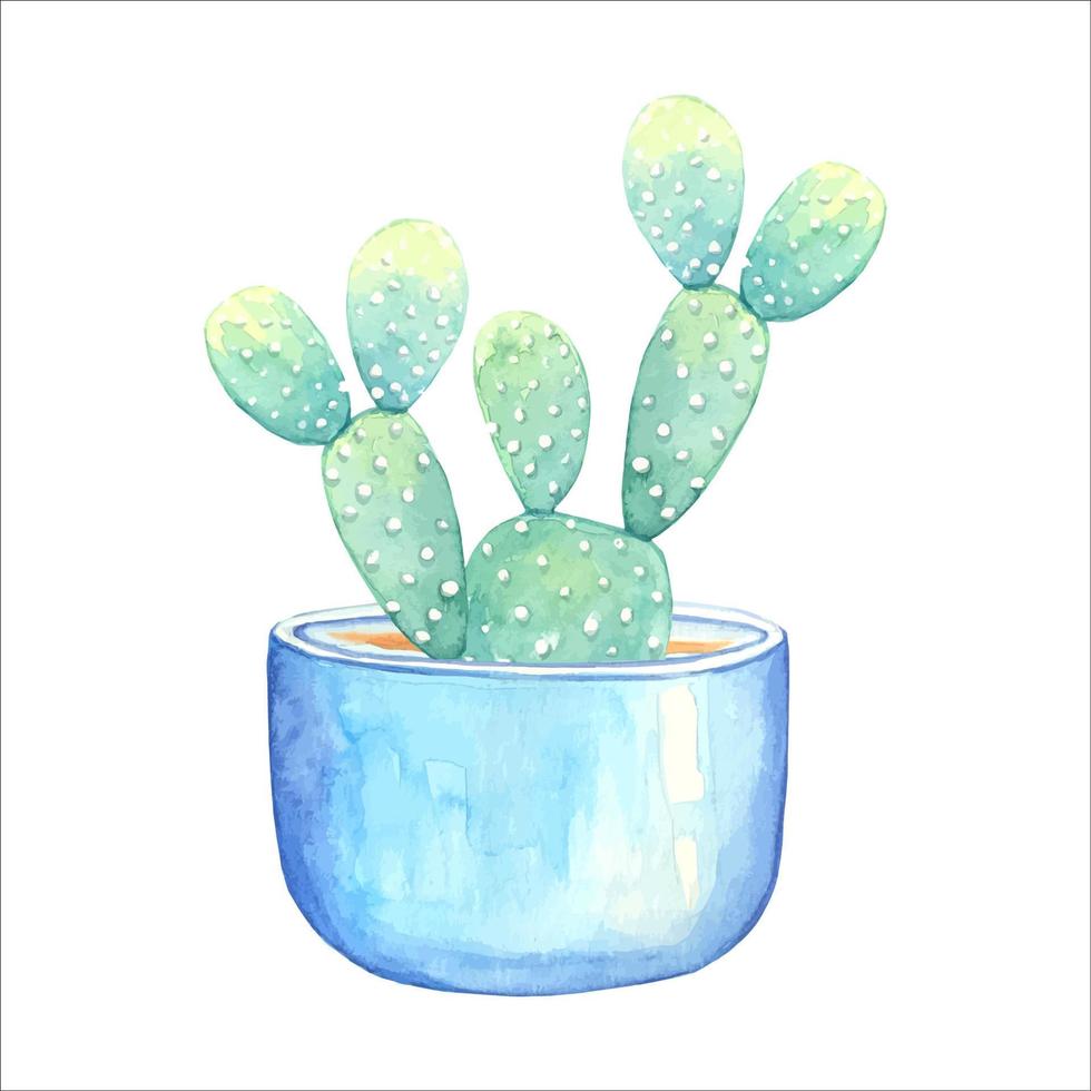 cactus in een blauw pot. waterverf illustratie vector