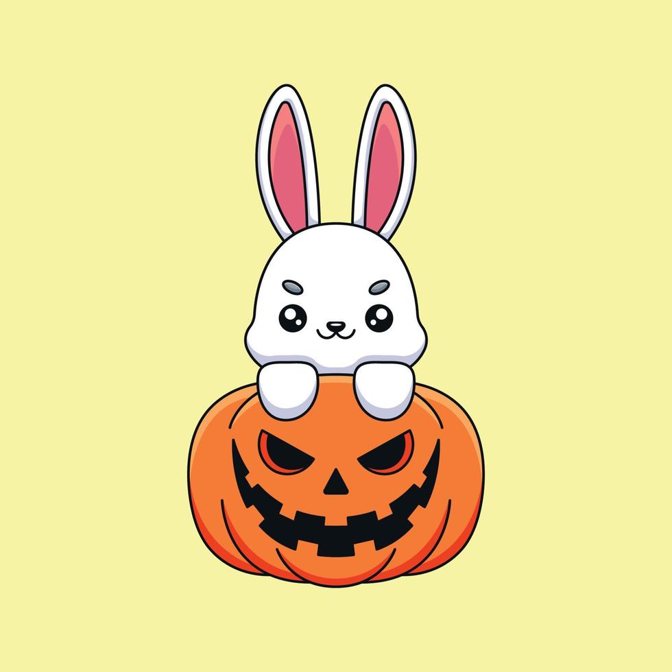 schattig pompoen konijn halloween tekenfilm mascotte tekening kunst hand- getrokken concept vector kawaii icoon illustratie