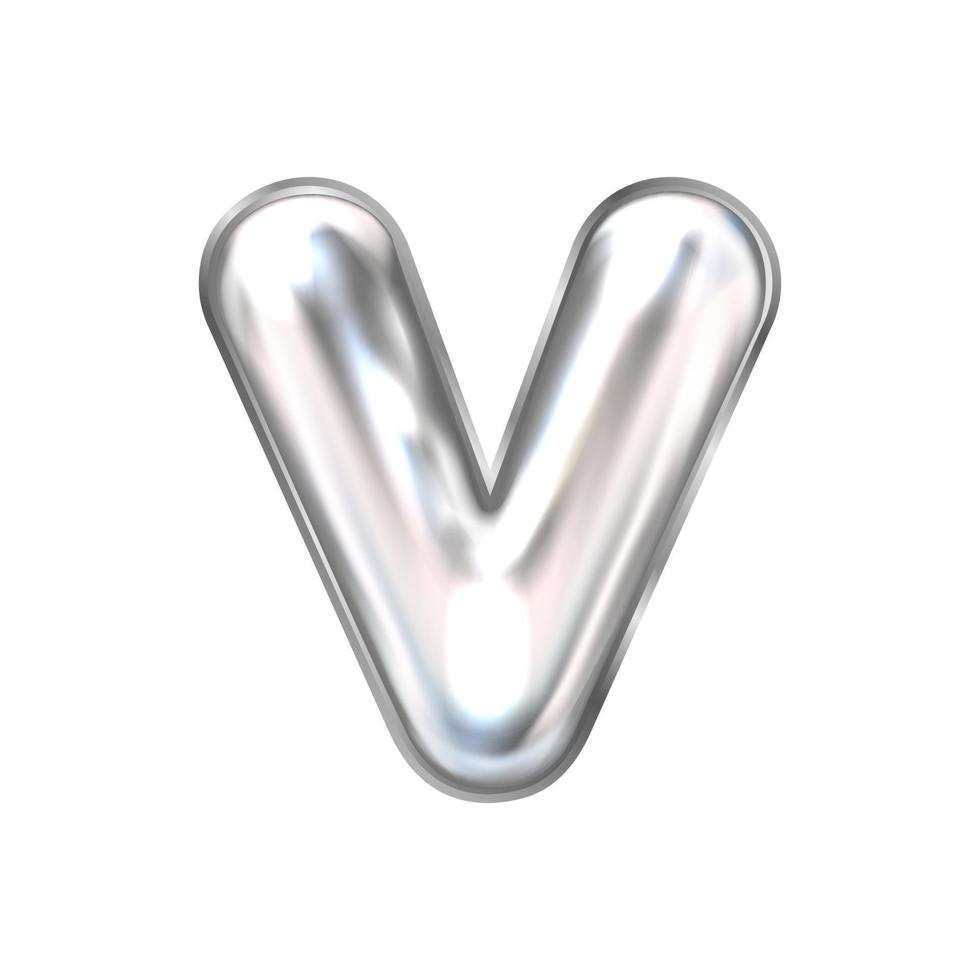 zilver perl folie opgeblazen alfabet symbool, geïsoleerd brief v vector