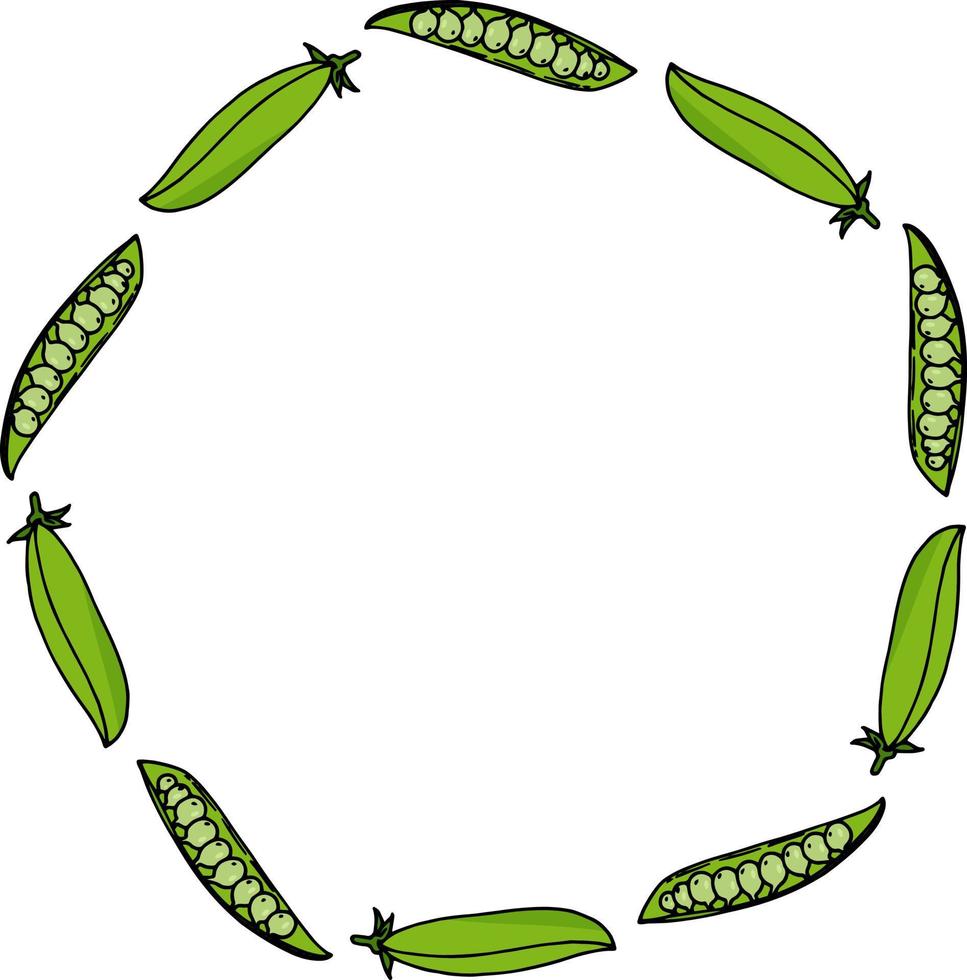 ronde kader met knus groen erwten Aan wit achtergrond. vector afbeelding.