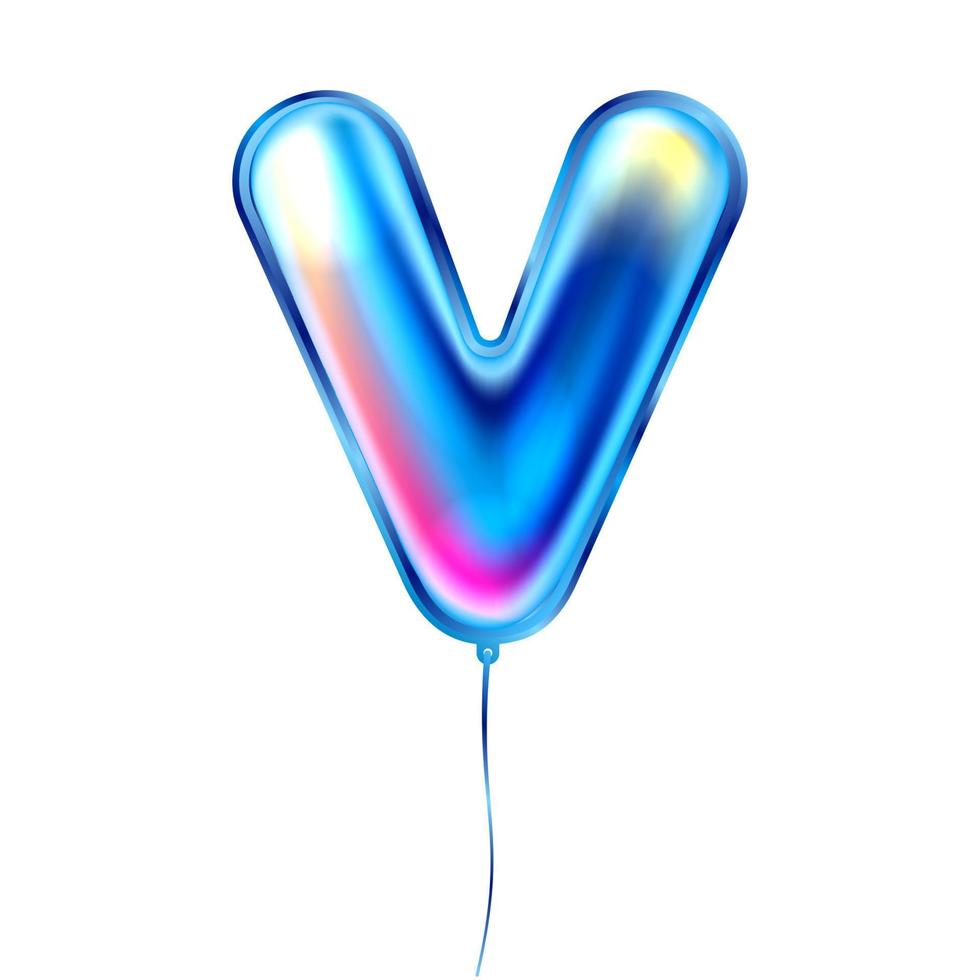 blauw metalen ballon, opgeblazen alfabet symbool v vector