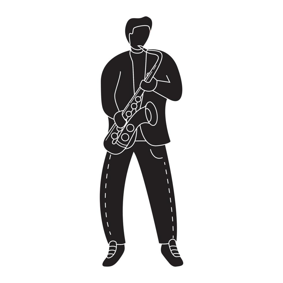 silhouet Mens musicus Toneelstukken de saxofoon.modern vlak vector illustratie.geïsoleerd Aan wit achtergrond.