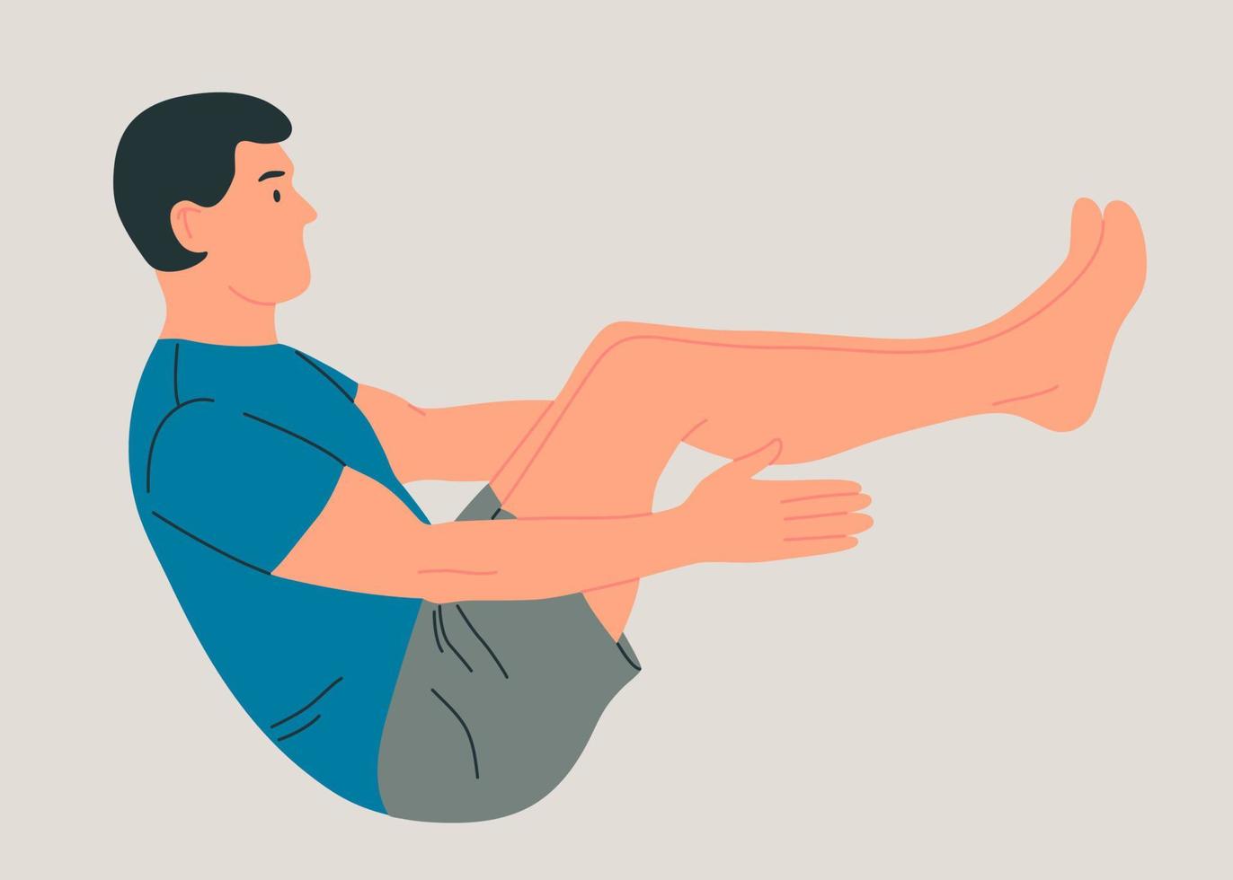 Mens vervelend sportkleding aan het doen yoga. jong fit vent aan het doen yoga. hand- getrokken gekleurde vector illustratie. gewicht verlies. Gezondheid zorg en levensstijl concept. mannetje yoga.