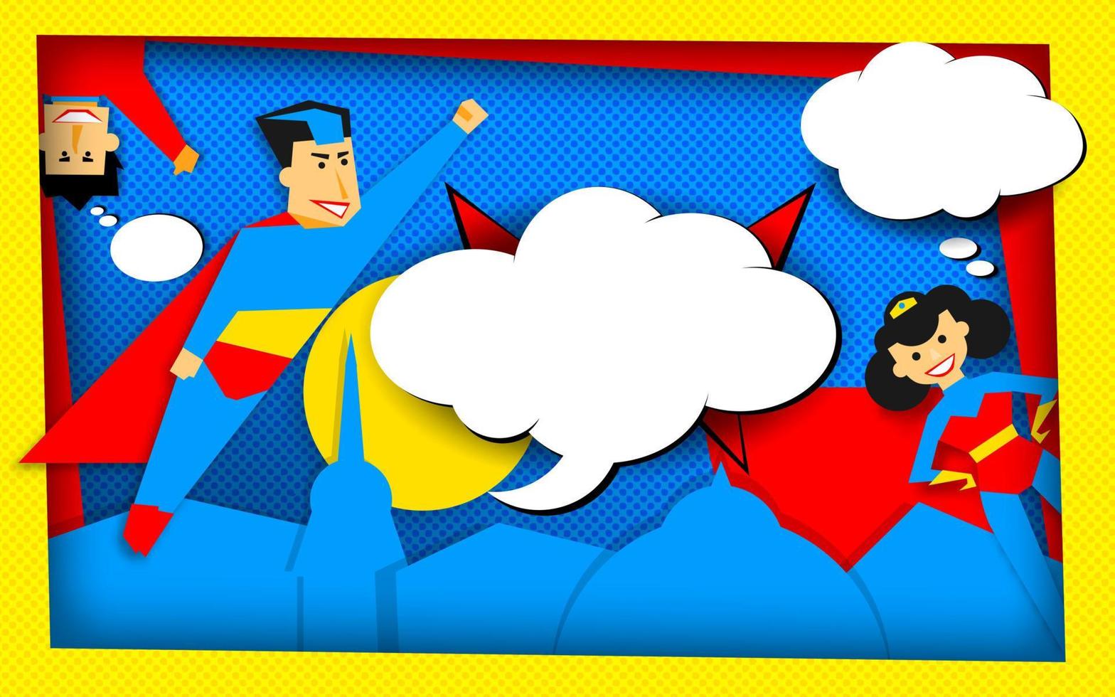 super heroes poster in retro halftone techniek met leeg bubbels vector