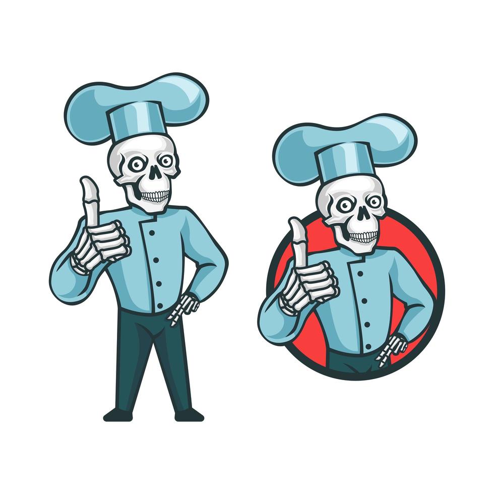 cartoon retro vintage schedel chef-kok karakter vector
