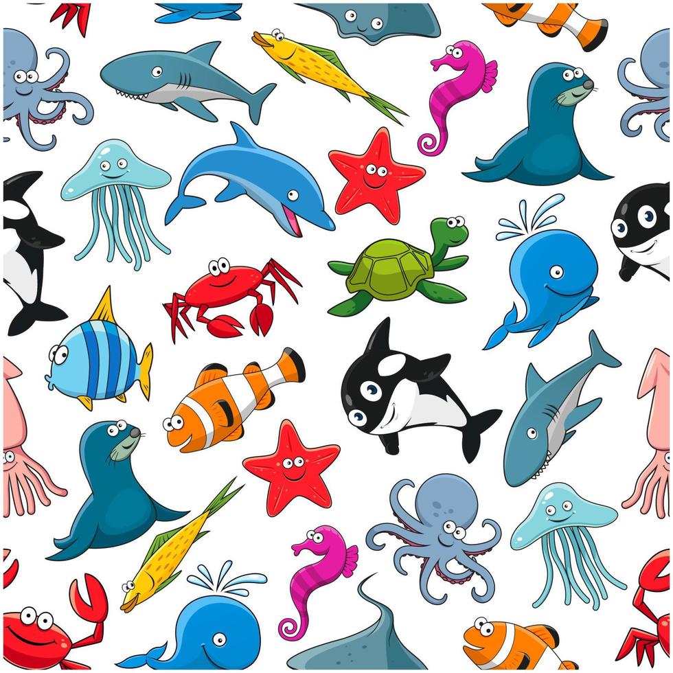 tekenfilm zee vis en oceaan dieren vector patroon
