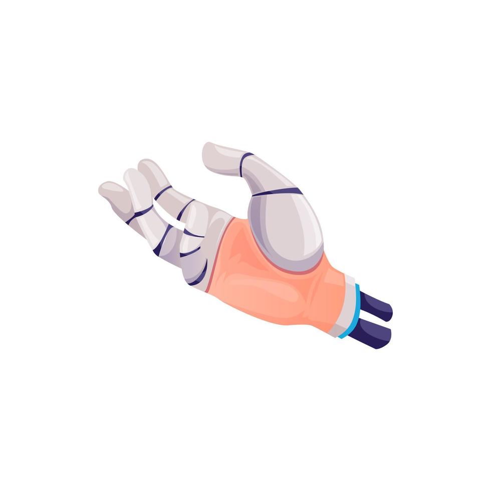 menselijk hand- met vingers robot prothese bereiken iets geïsoleerd tekenfilm icoon. vector cyborg palm, gerobotiseerd ledemaat, robot lichaam een deel. robot kunstmatig hand- met metaal vinger, innovatie geneeskunde