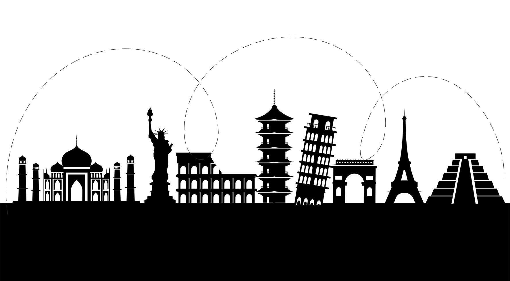 internationale toeristische attracties zwart silhouet vector