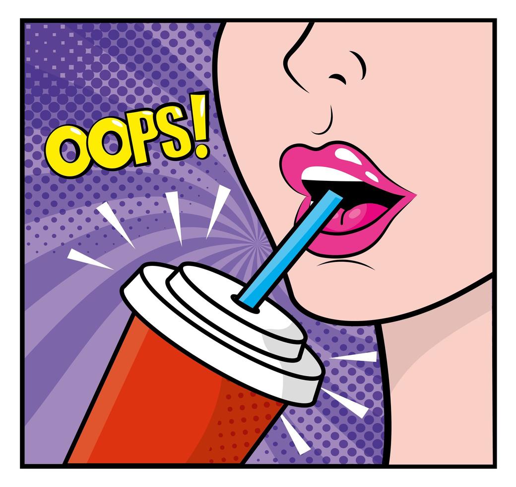 vrouw frisdrank drinken in een pop-art stijl vector