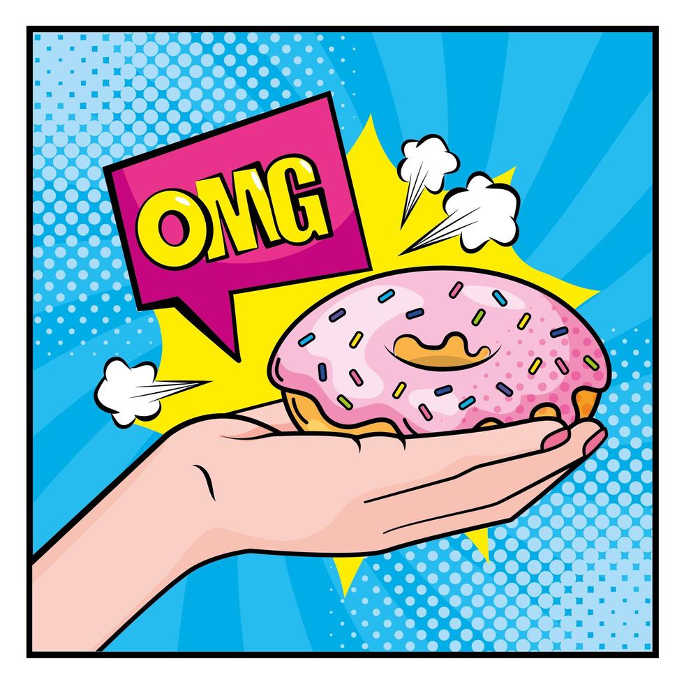 pop-art stijl hand met een donut vector