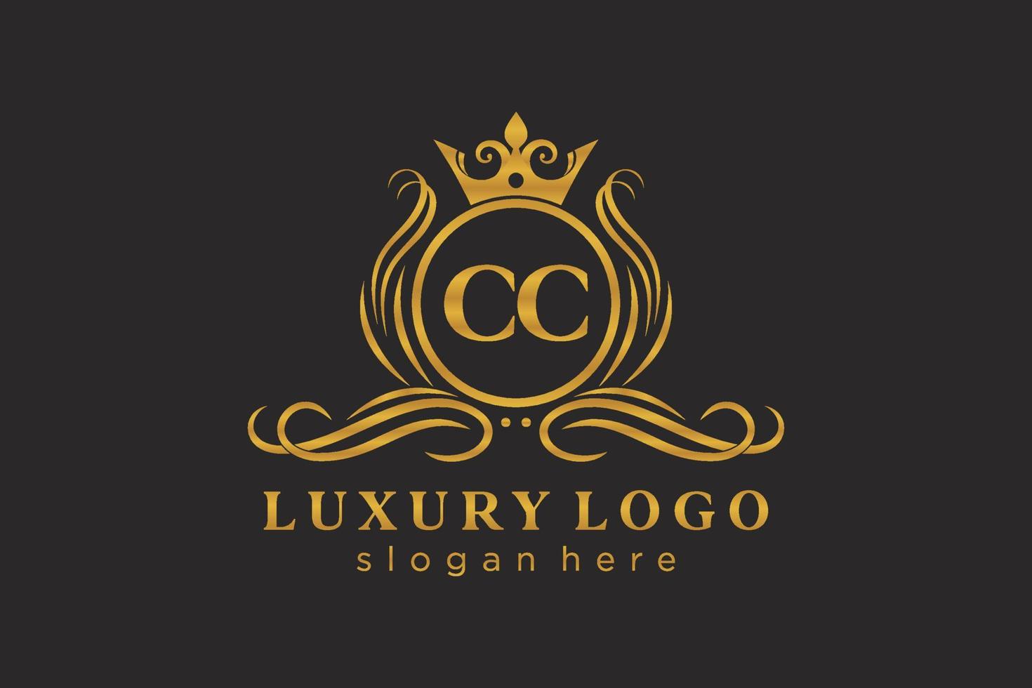 eerste cc brief Koninklijk luxe logo sjabloon in vector kunst voor restaurant, royalty, boetiek, cafe, hotel, heraldisch, sieraden, mode en andere vector illustratie.