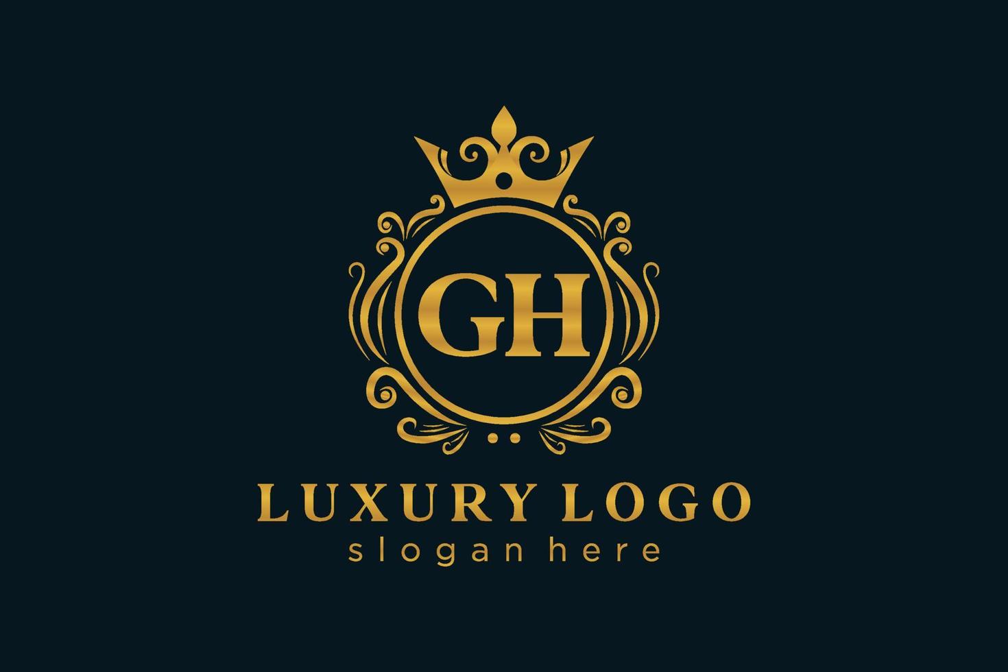 eerste gh brief Koninklijk luxe logo sjabloon in vector kunst voor restaurant, royalty, boetiek, cafe, hotel, heraldisch, sieraden, mode en andere vector illustratie.