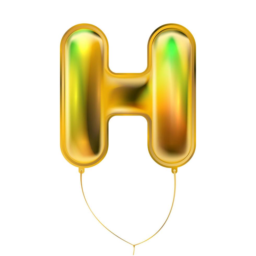 goud metalen ballon, opgeblazen alfabet symbool h vector