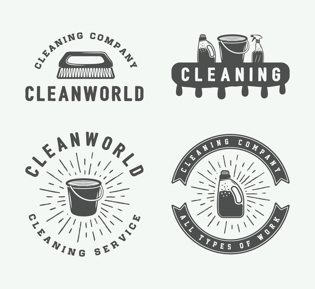 reeks van retro schoonmaak logo insignes, emblemen en etiketten in wijnoogst stijl. monochroom grafisch kunst. vector illustratie.