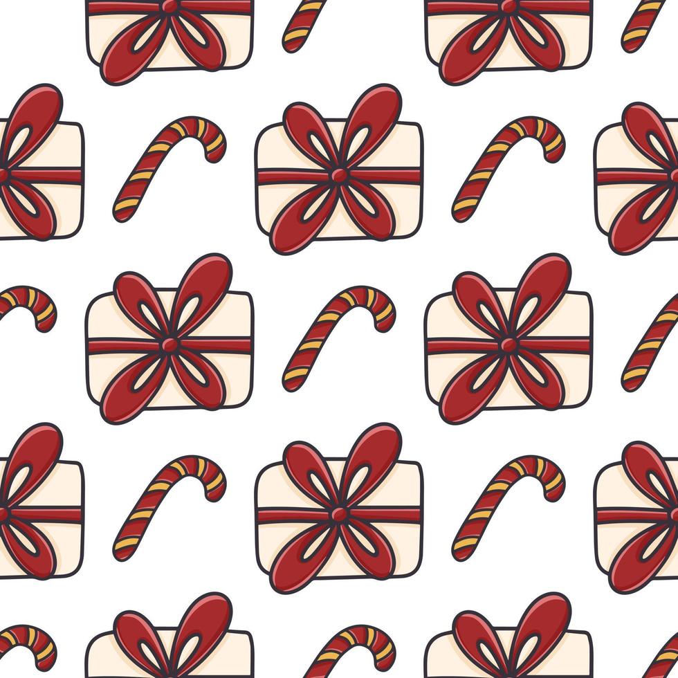 cadeaus en snoep riet Kerstmis patroon vector