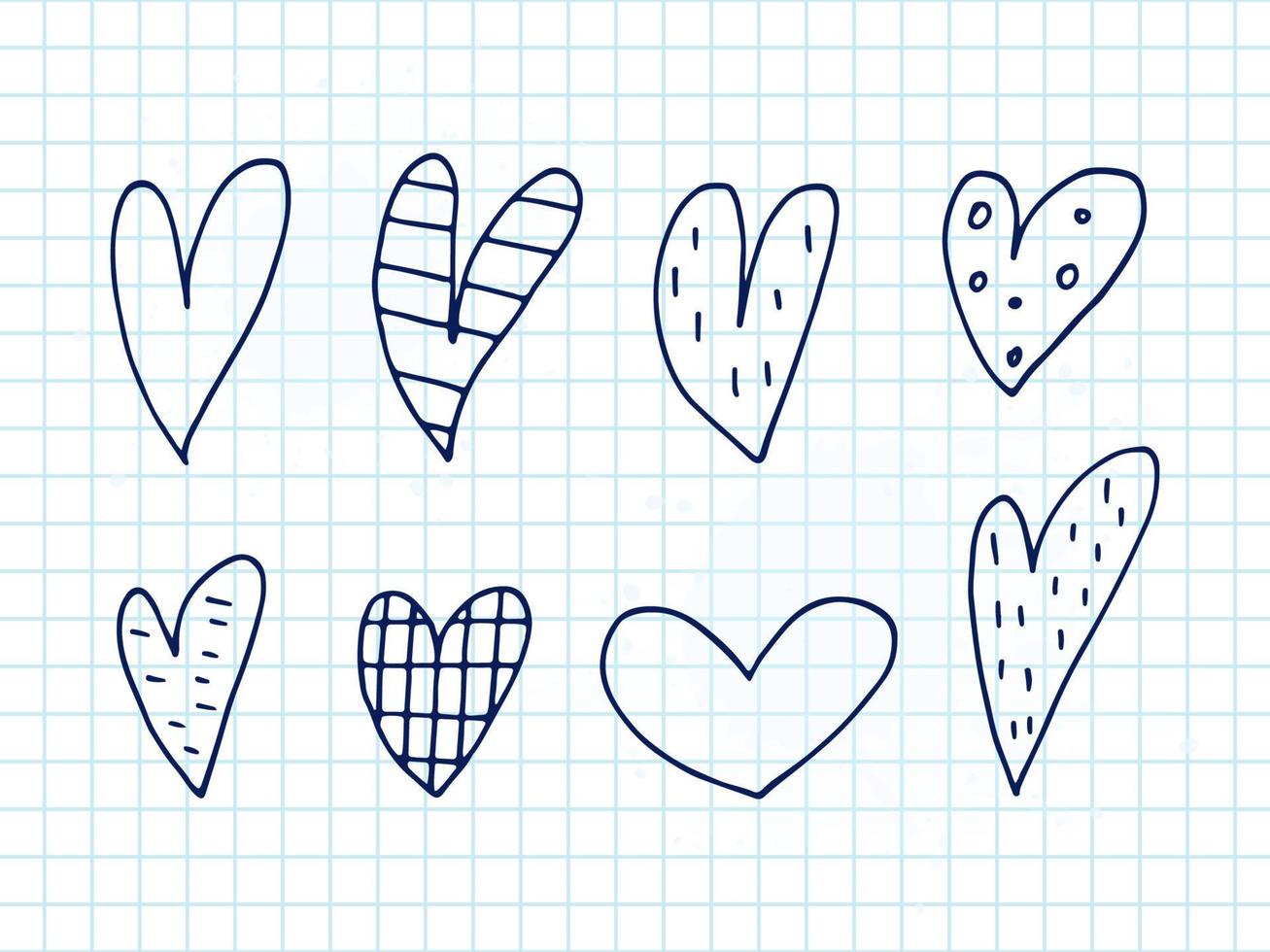 groot reeks van schattig hand getekend tekening elementen over liefde. bericht stickers voor apps. pictogrammen voor valentijnsdag dag, romantisch evenementen en bruiloft. een geruit notebook. harten met strepen en textuur. vector