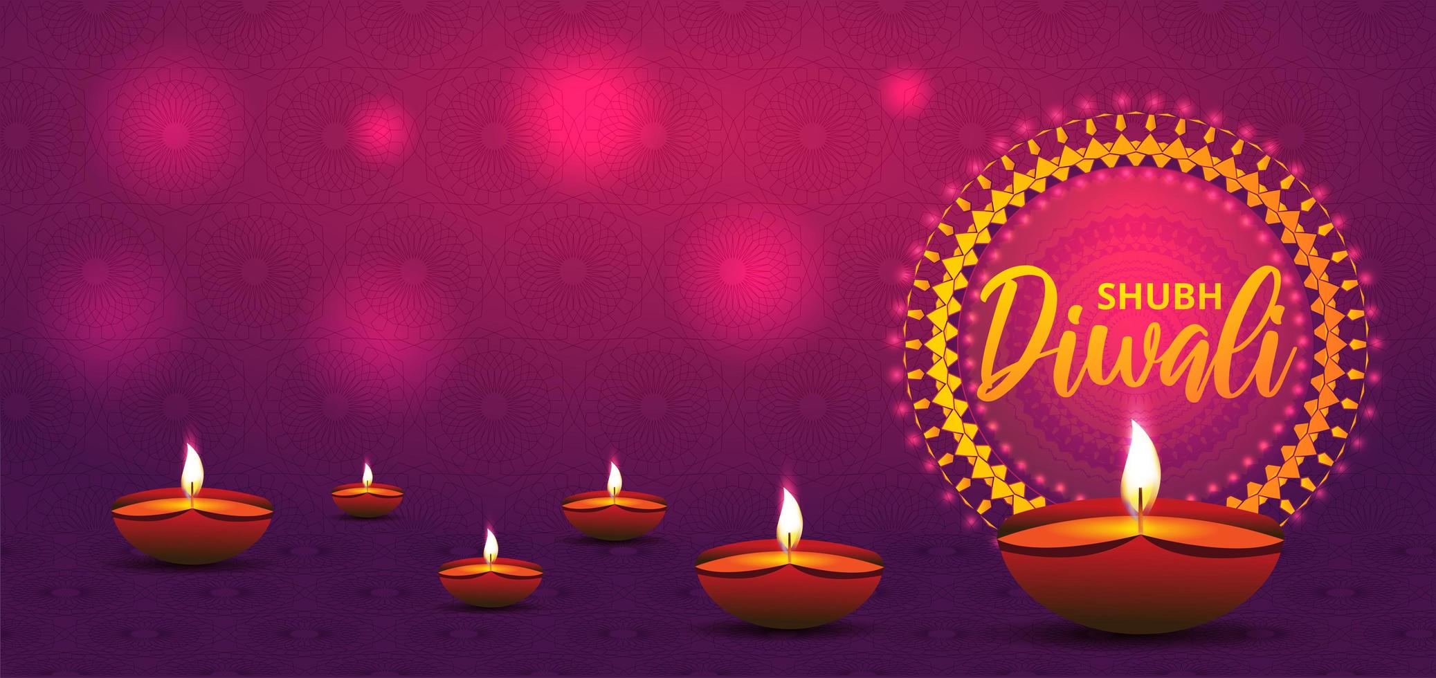 diwali-banner met olielampen op paars roze verloop vector