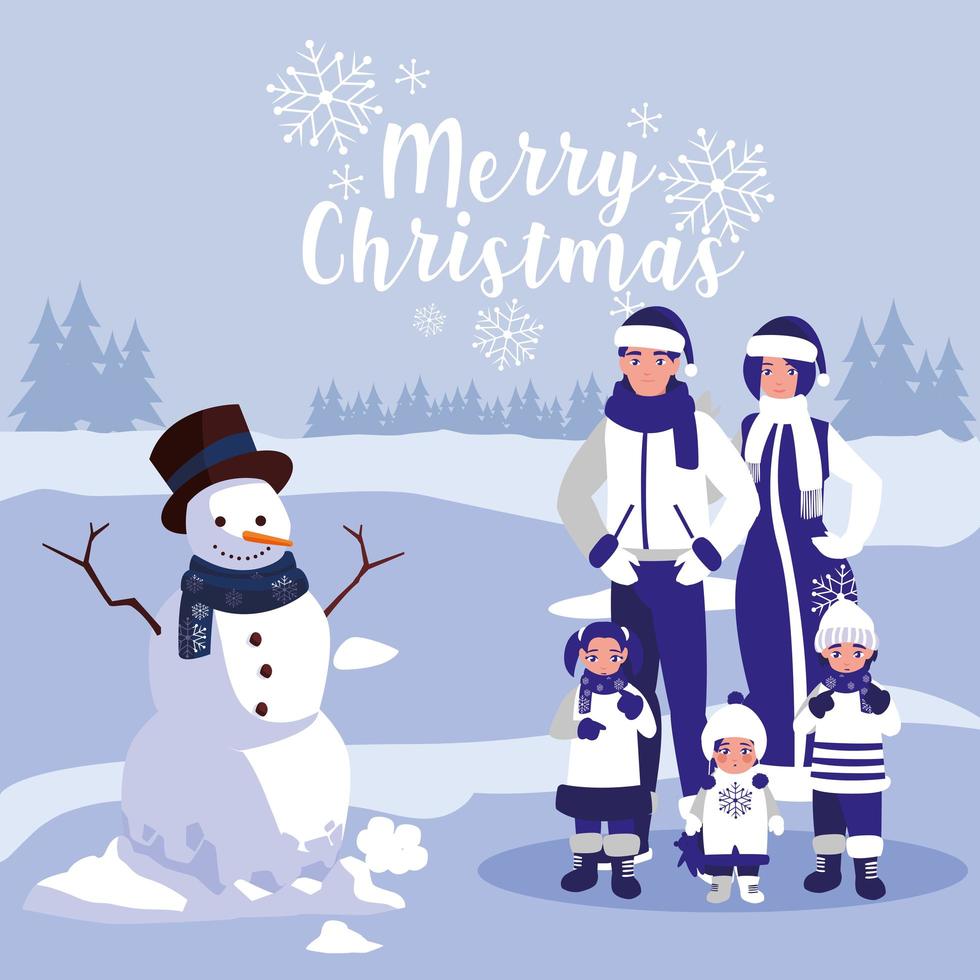 groep familie met kerstkleren in winterlandschap vector