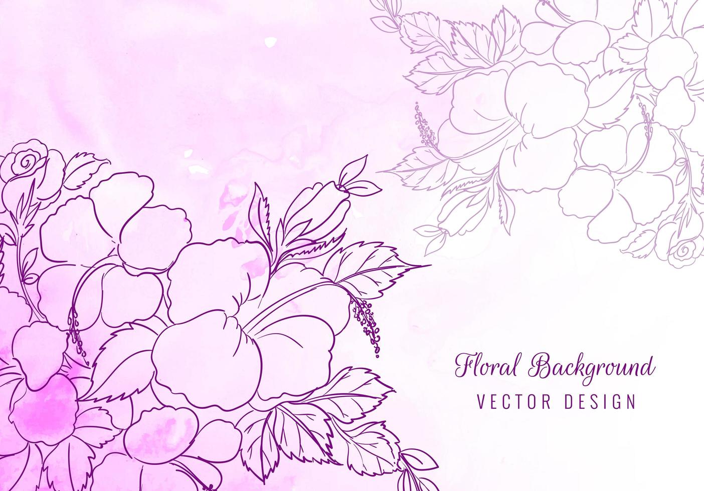 decoratieve omtrekbloemen op paarse aquarel vector