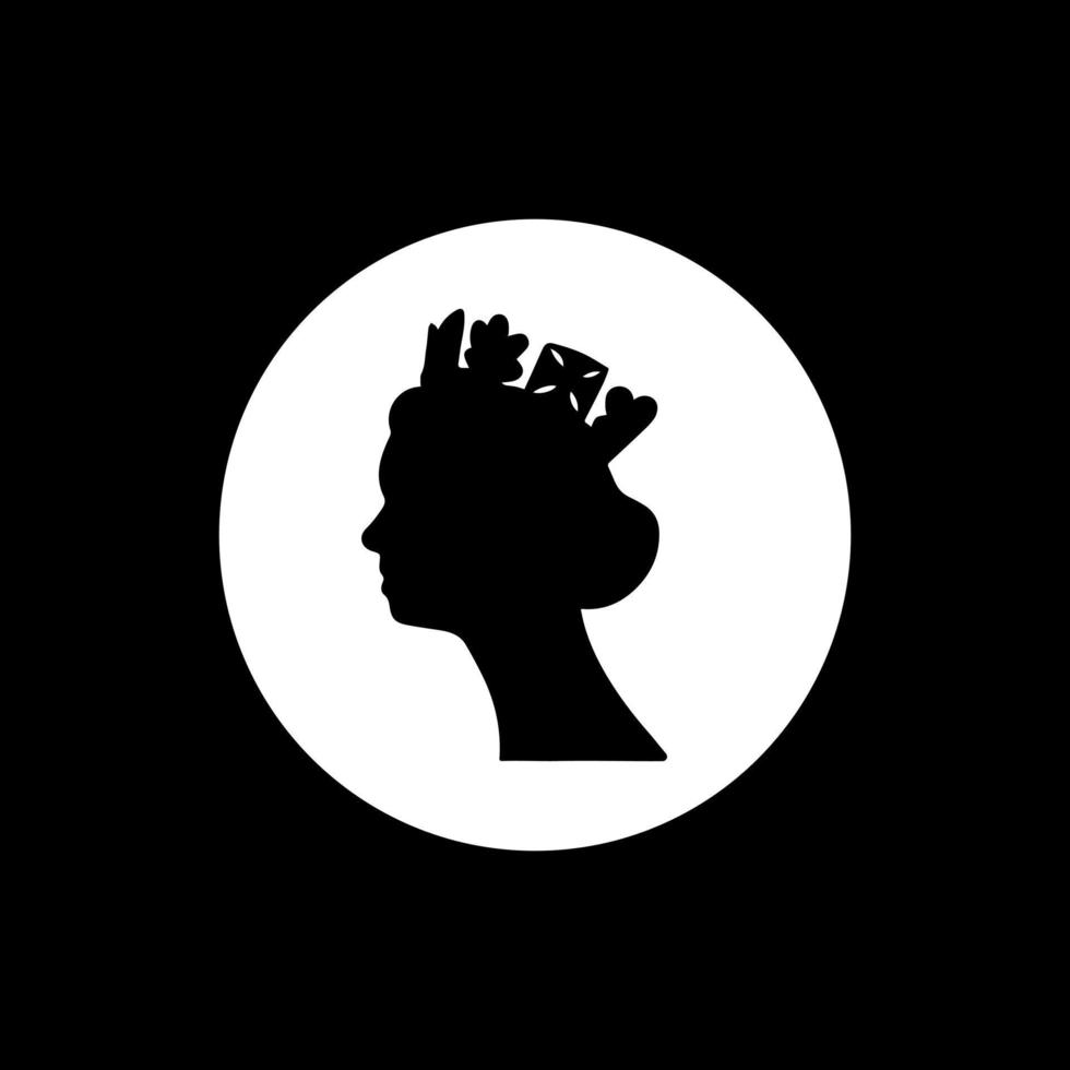 zwart vector silhouet van koningin Elizabeth. traditioneel vector beeld van de koningin van Super goed Brittannië vervelend kroon kant visie.