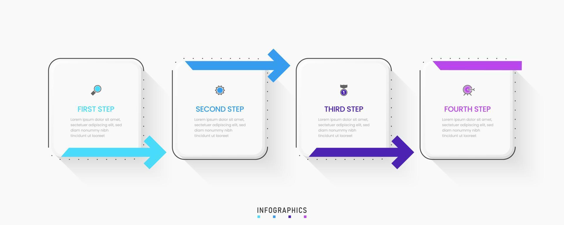 vector infographic labelontwerpsjabloon met pictogrammen en 4 opties of stappen. kan worden gebruikt voor procesdiagram, presentaties, workflowlay-out, banner, stroomschema, infografiek.