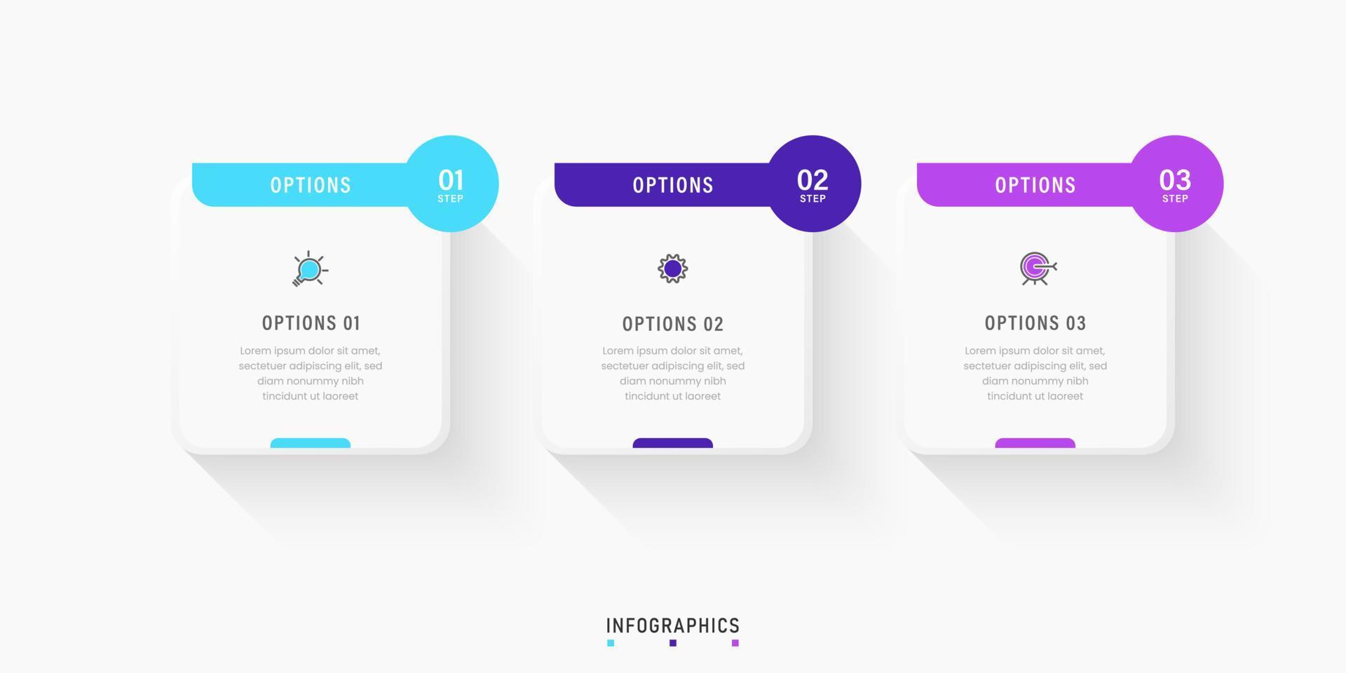 vector infographic labelontwerpsjabloon met pictogrammen en 3 opties of stappen. kan worden gebruikt voor procesdiagram, presentaties, workflowlay-out, banner, stroomschema, infografiek.