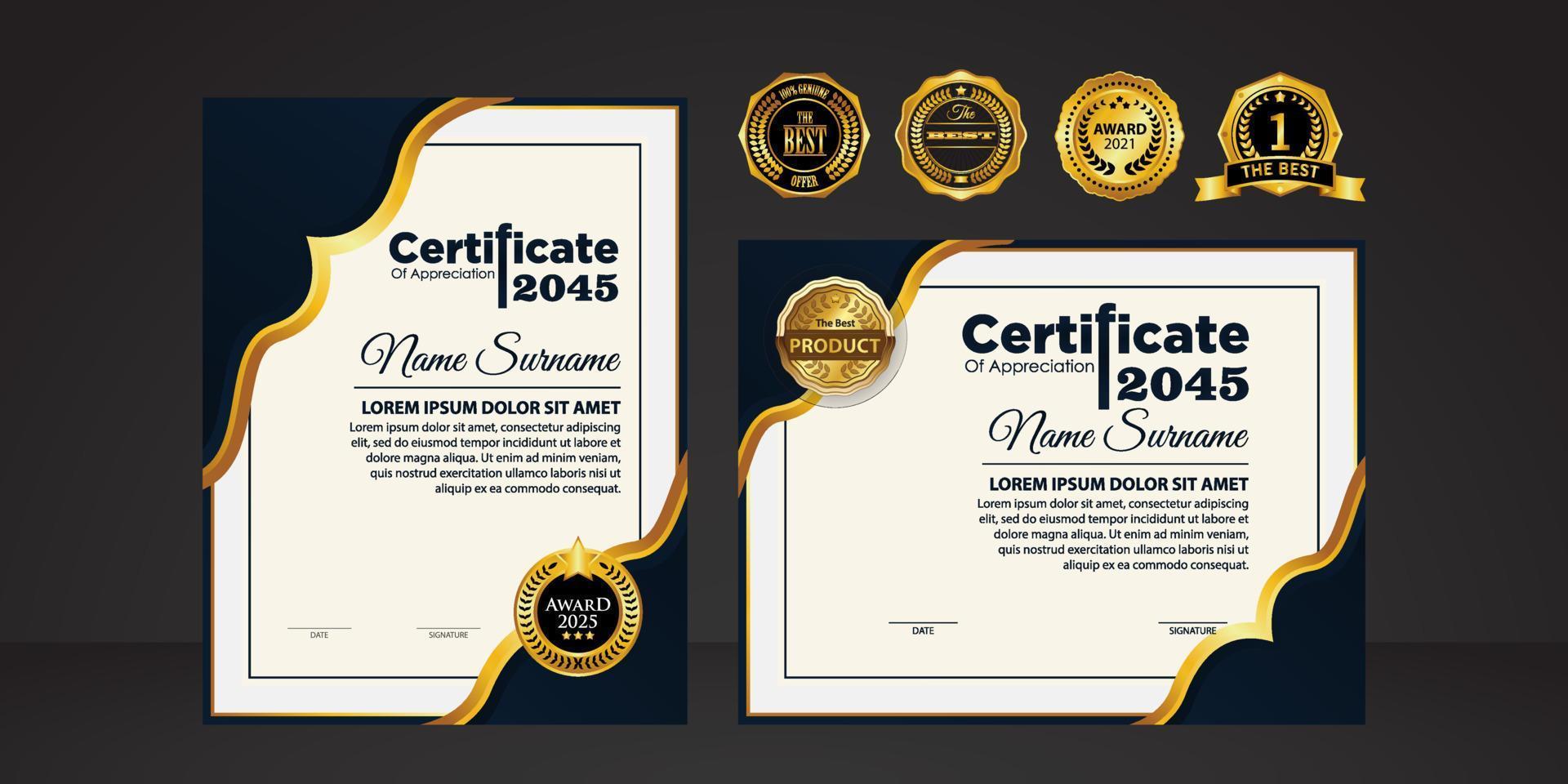 moderne certificaatsjabloon in gradatie en gouden kleuren, luxe en moderne stijl en vectorafbeelding in awardstijl. geschikt voor waardering vector