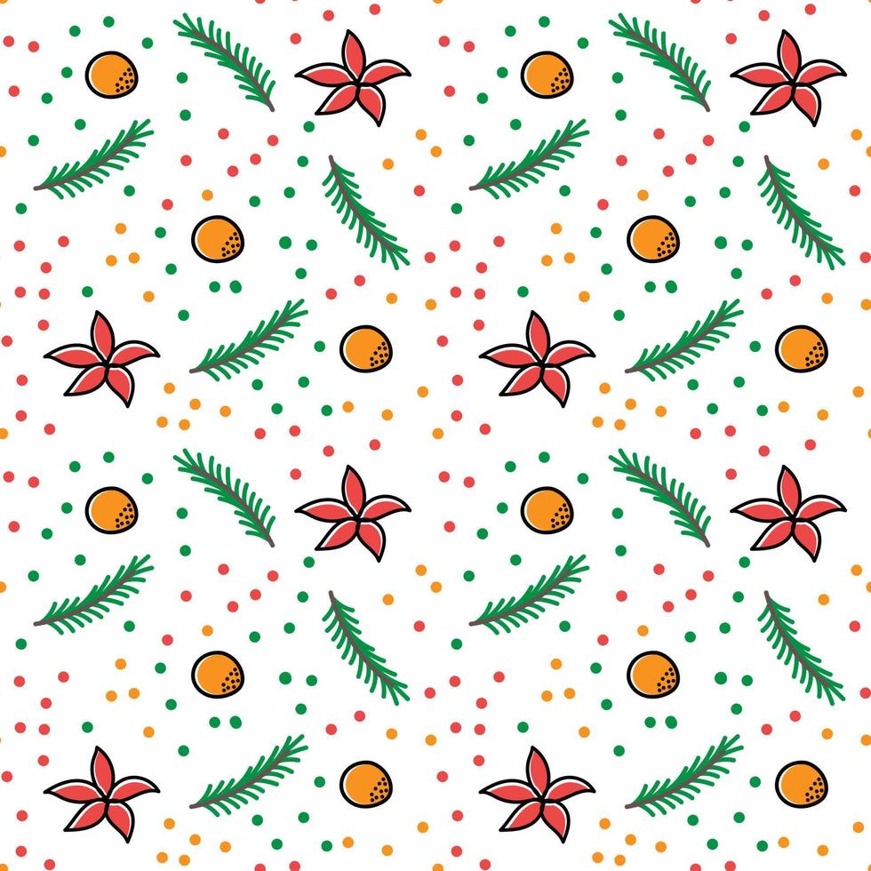 Kerstmis en gelukkig nieuw jaar naadloos patroon met takken, bloem en tandarijnen. geïsoleerd Aan wit vector illustratie. eindeloos vakantie achtergrond.