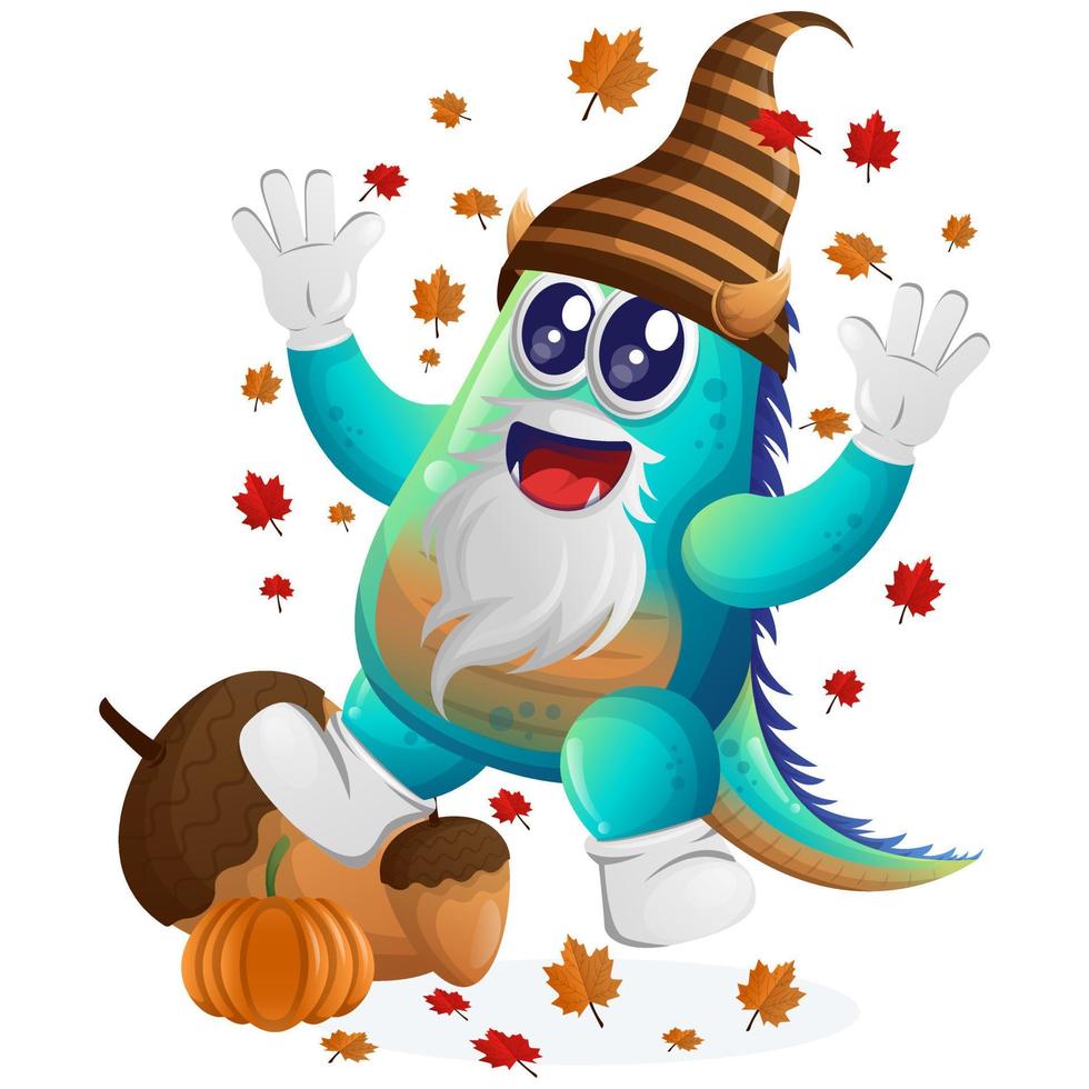 schattig blauw monster vieren herfst vector